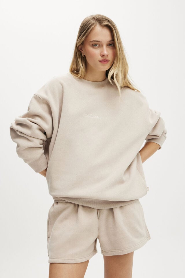 cotton on Plush Graphic Crew Sweatshirt sesame marle/wellness