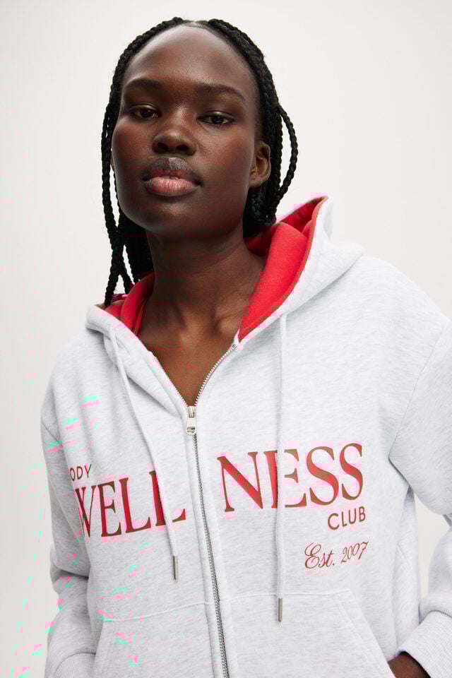 Cotton On Plush Graphic Zip Through Cloudy Grey Marle/raspberry