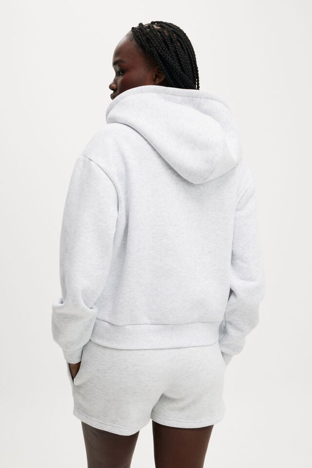 Cotton On Plush Graphic Zip Through Cloudy Grey Marle/raspberry