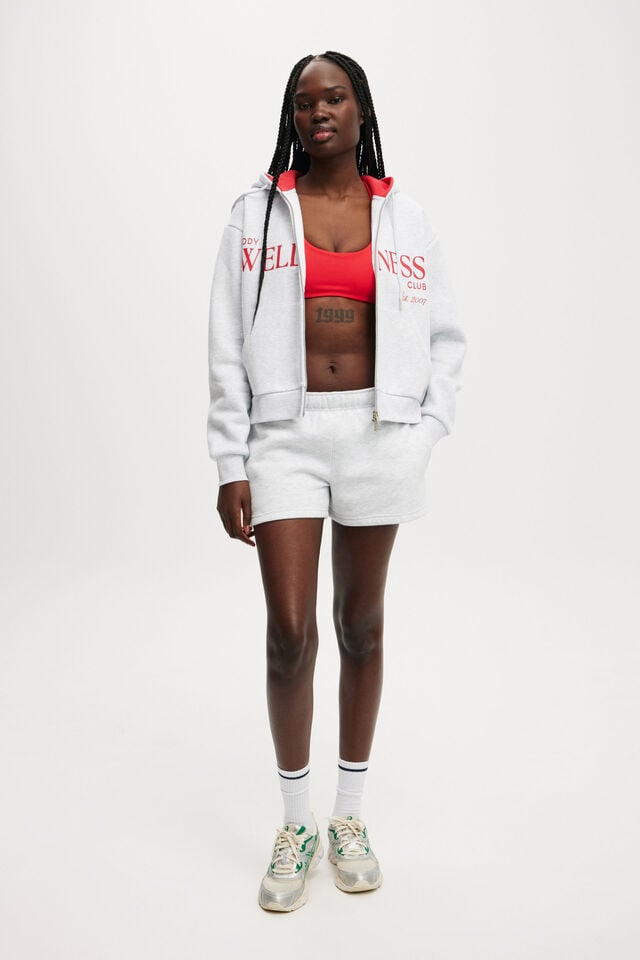 Cotton On Plush Graphic Zip Through Cloudy Grey Marle/raspberry