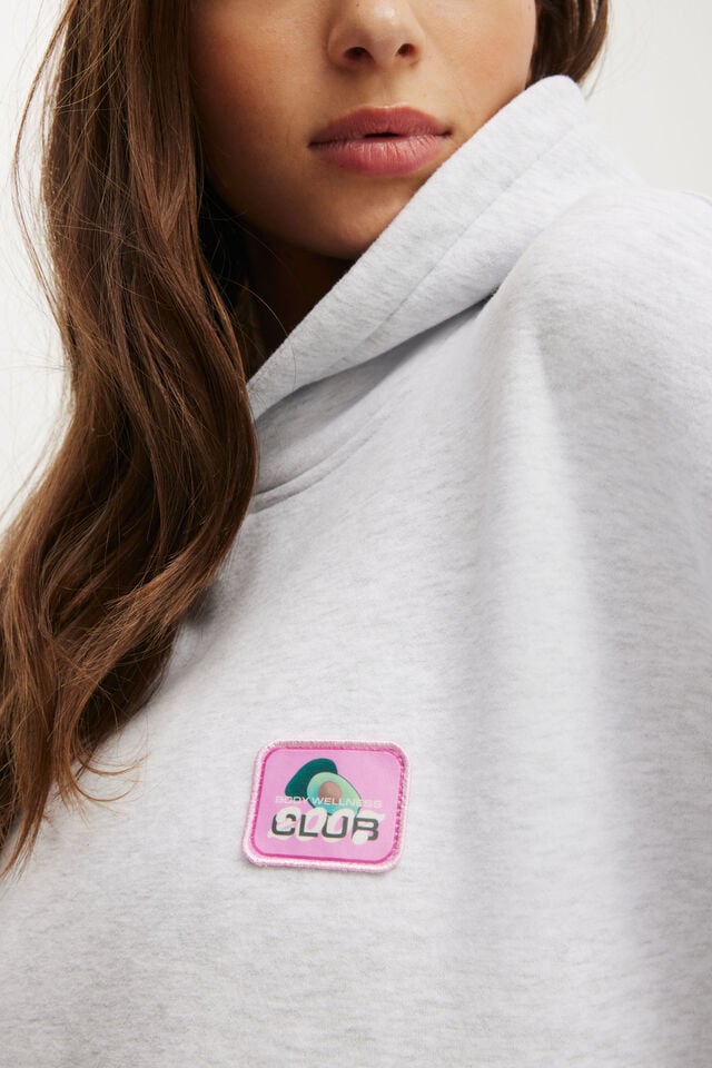 Cotton On Plush Premium Graphic Hoodie Cloudy Grey Marle/badge