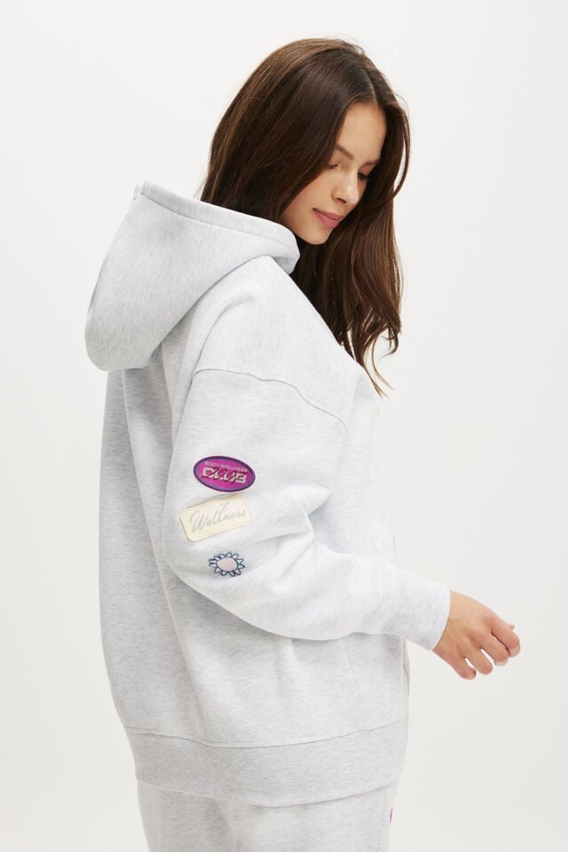 Cotton On Plush Premium Graphic Hoodie Cloudy Grey Marle/badge