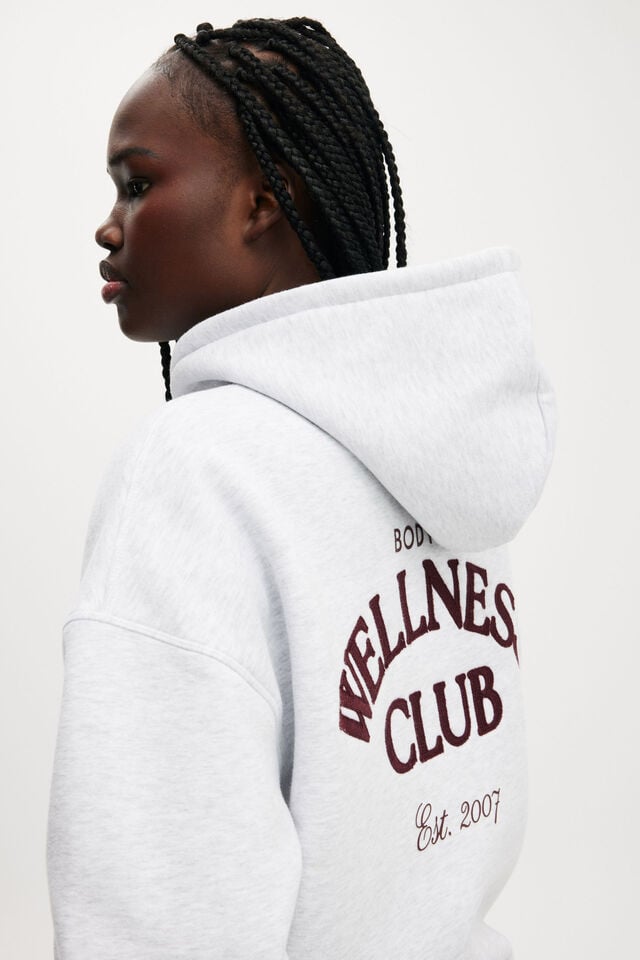 Cotton On Plush Premium Graphic Hoodie Cloudy Grey Marle/heritage Wellness Club