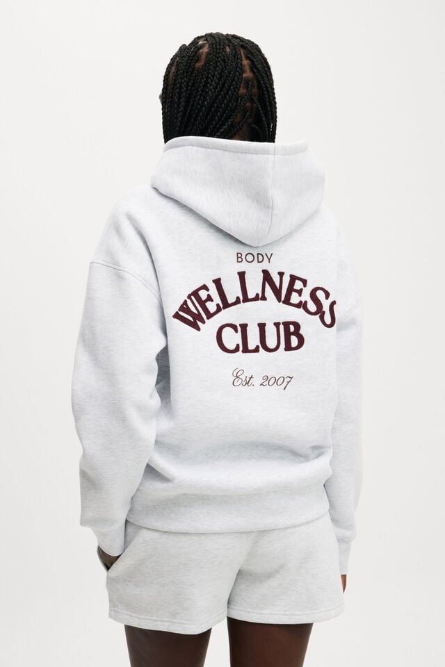 Cotton On Plush Premium Graphic Hoodie Cloudy Grey Marle/heritage Wellness Club