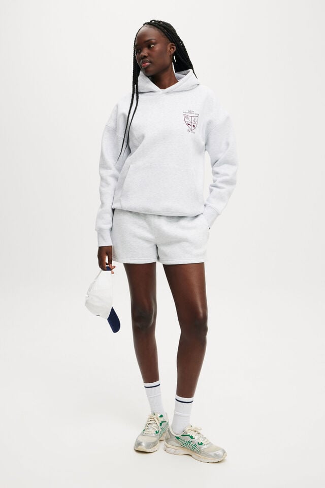 Cotton On Plush Premium Graphic Hoodie Cloudy Grey Marle/heritage Wellness Club