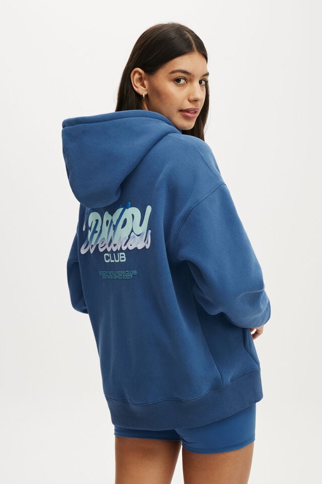 Cotton On Plush Premium Graphic Hoodie Deep Blue/bwc Interlaced
