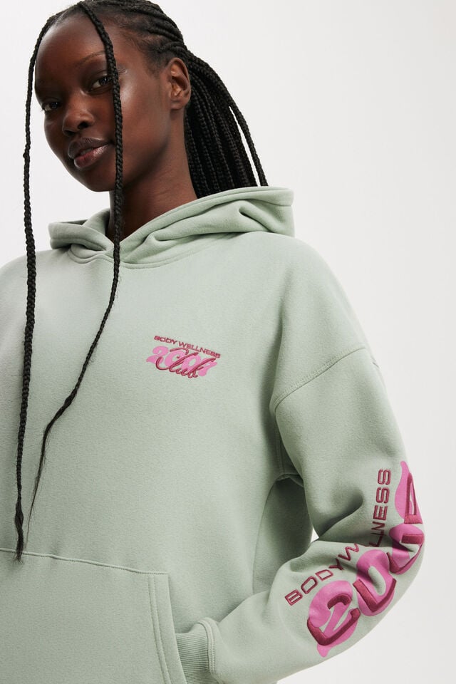 Cotton On Plush Premium Graphic Hoodie Iceberg Green/bwc Interlaced