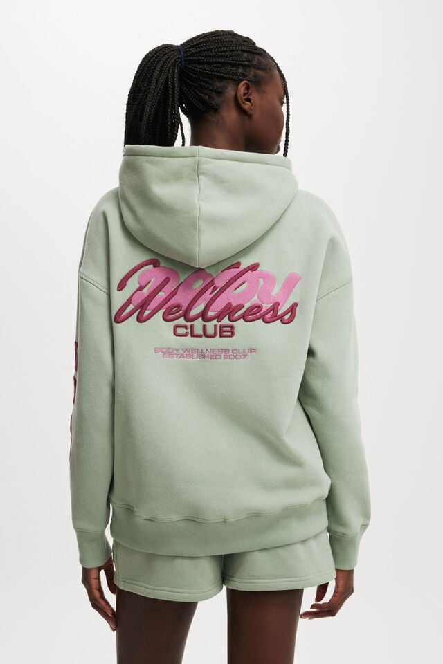 Cotton On Plush Premium Graphic Hoodie Iceberg Green/bwc Interlaced