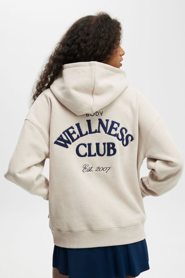 Cotton On Plush Premium Graphic Hoodie Sesame Marle/heritage Wellness Club