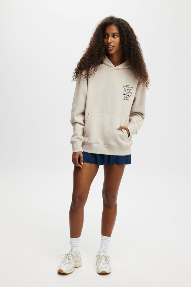 Cotton On Plush Premium Graphic Hoodie Sesame Marle/heritage Wellness Club