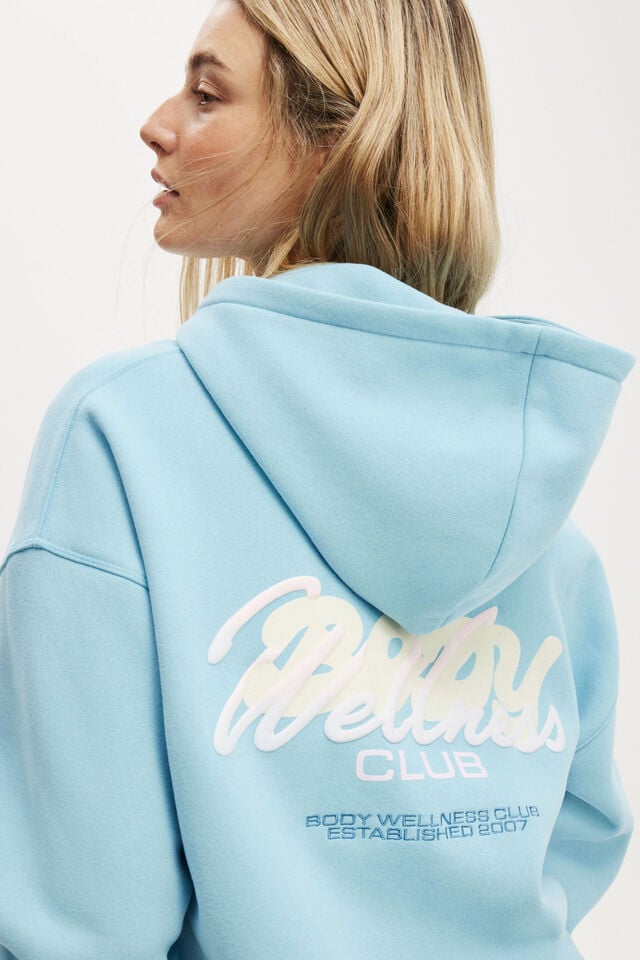 Cotton On Plush Premium Graphic Hoodie Sky Blue/bwc Interlaced