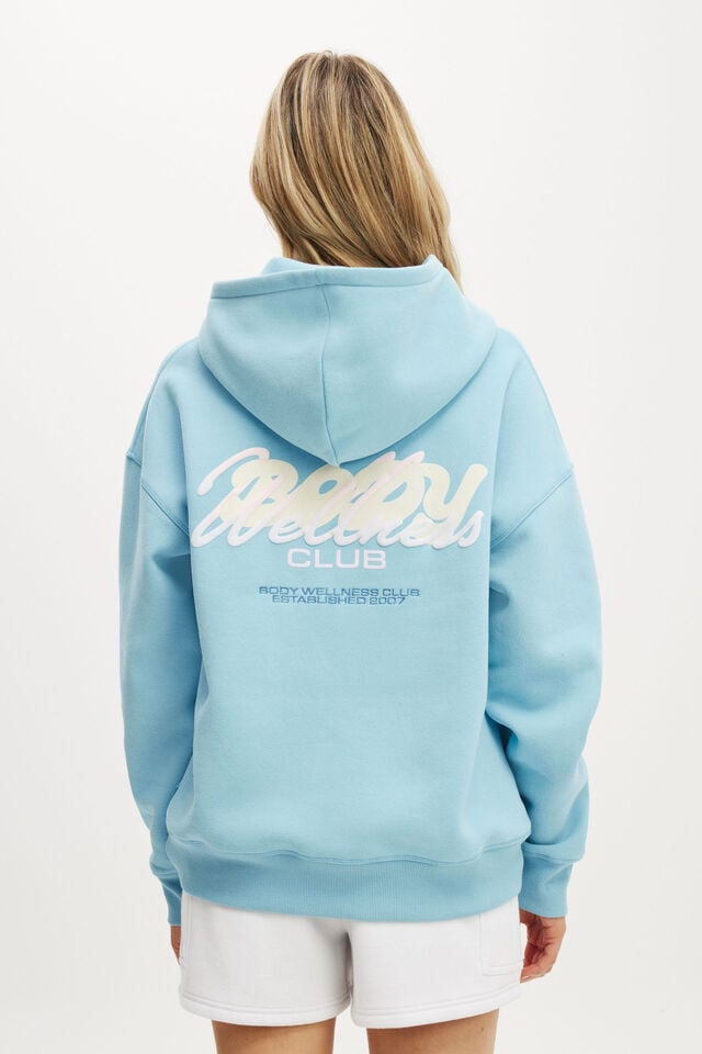 Cotton On Plush Premium Graphic Hoodie Sky Blue/bwc Interlaced