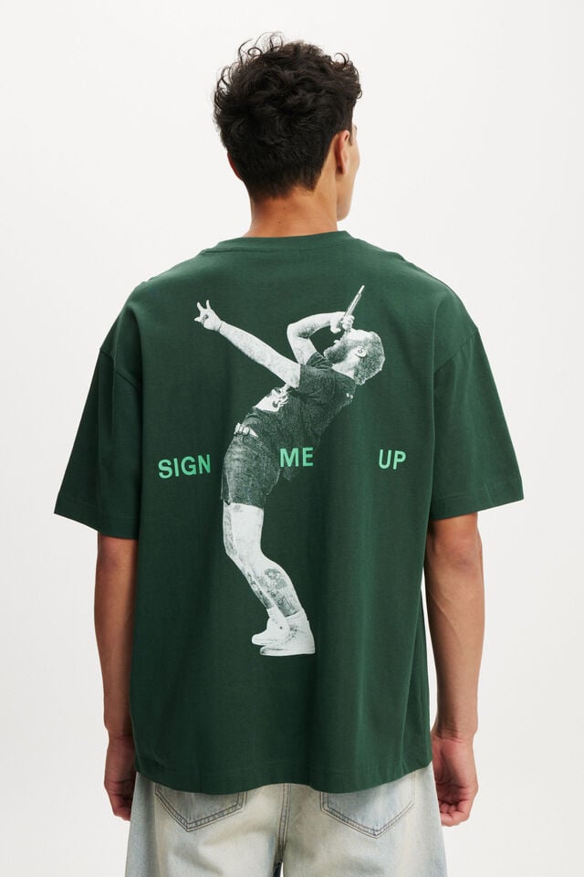 Cotton On Post Malone Box Fit T-Shirt Lcn Bra Pineneedle Green/post Malone -sign Me