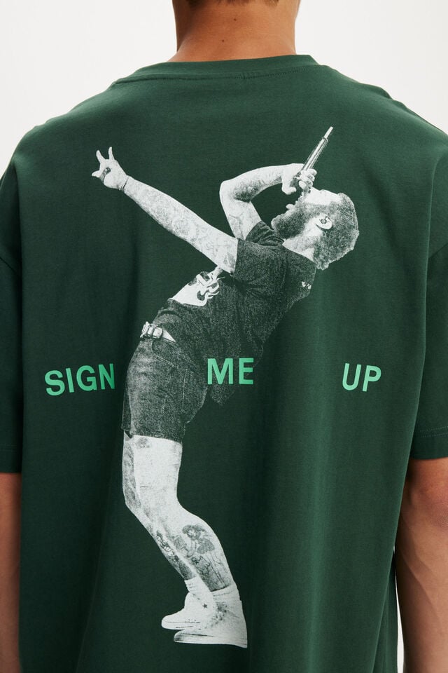 Cotton On Post Malone Box Fit T-Shirt Lcn Bra Pineneedle Green/post Malone -sign Me