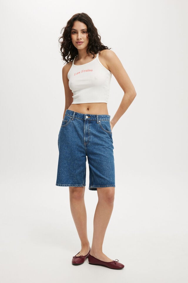 Cotton On Racer Back Graphic Cami Les Fraise/ Vintage White