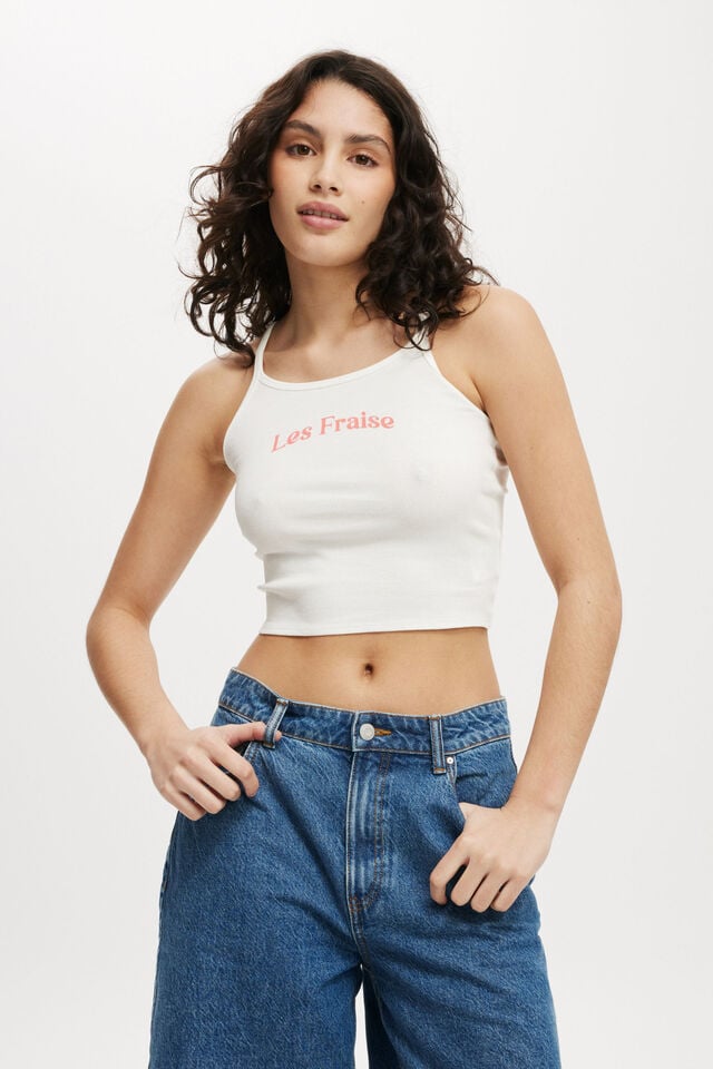 cotton on Racer Back Graphic Cami les fraise/ vintage white