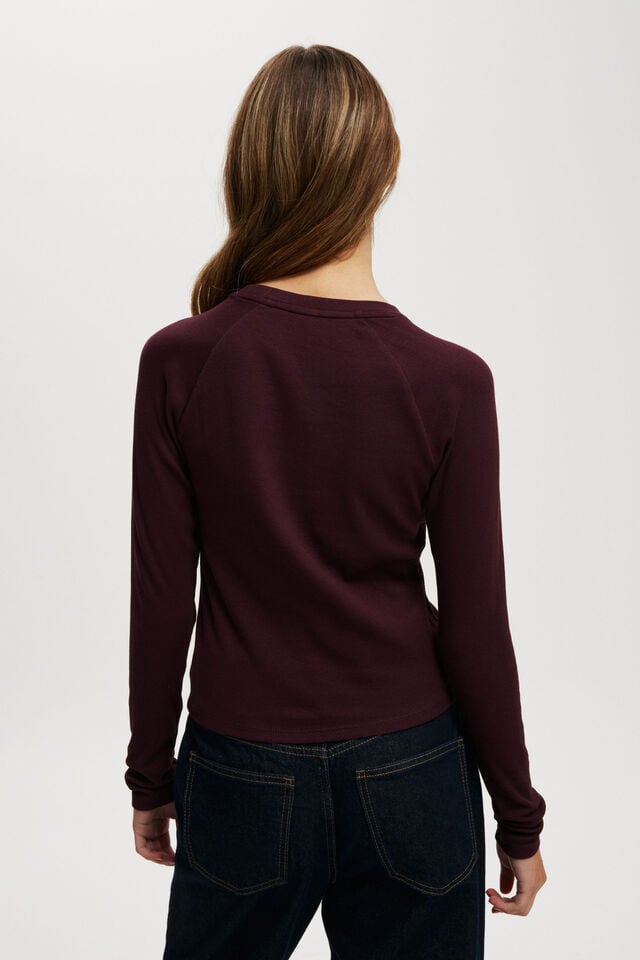 Cotton On Raglan Rib Long Sleeve Tee Butterfly/ Cherry Ripe