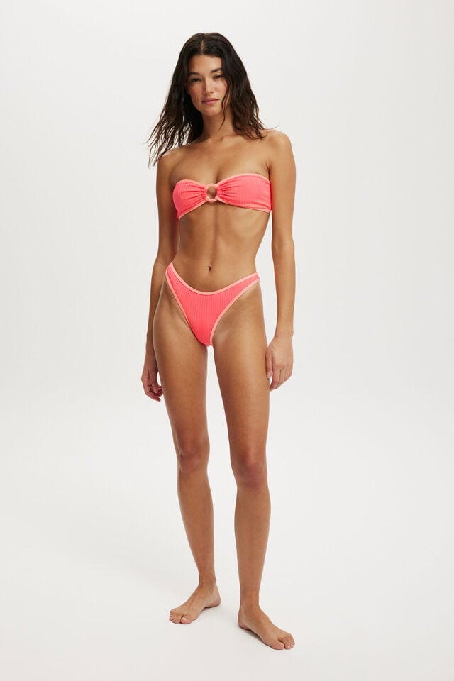cotton on Refined High Side Brazilian Bikini Bottom pink flash rib