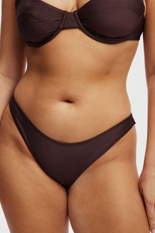 Cotton On Refined High Side Brazilian Bikini Bottom Willow Brown Shimmer