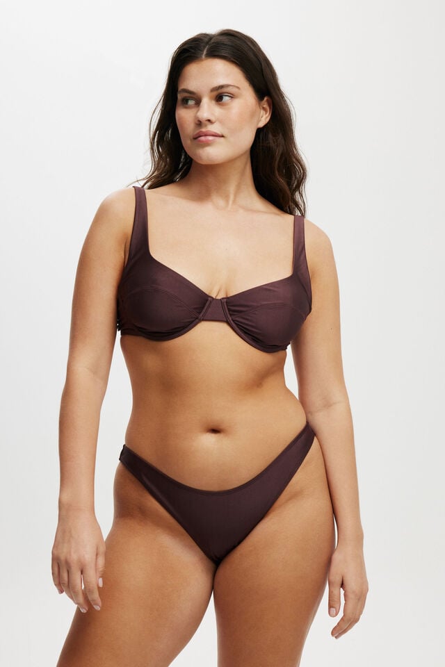 Cotton On Refined High Side Brazilian Bikini Bottom Willow Brown Shimmer