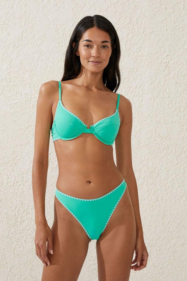 Cotton On Refined High Side Thong Bikini Bottom Fresh Green/blanket Stitch