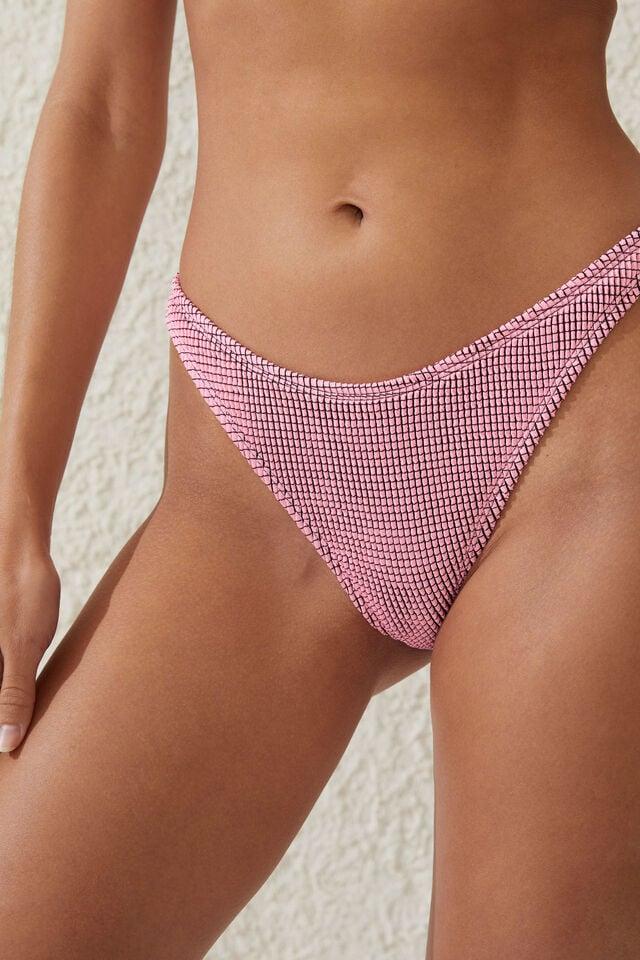 Cotton On Refined High Side Thong Bikini Bottom Neon Crush/black Crinkle