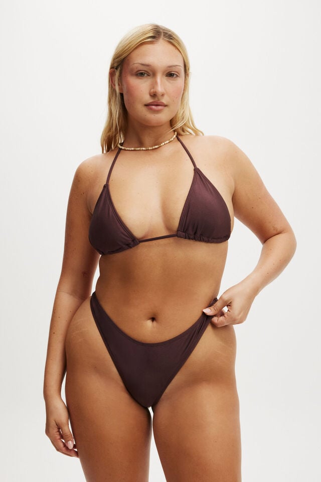 Cotton On Refined High Side Thong Bikini Bottom Willow Brown Shimmer