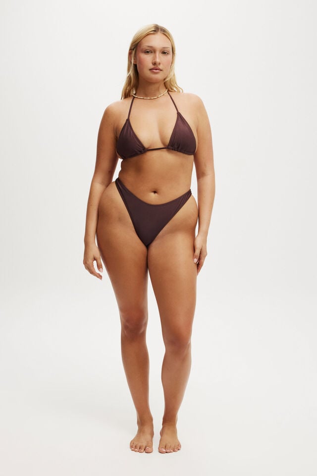 cotton on Refined High Side Thong Bikini Bottom willow brown shimmer