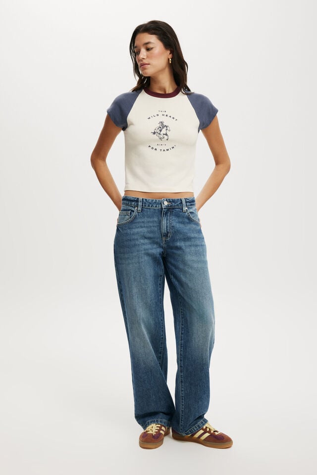 Cotton On Retro Raglan Graphic Tee Wild Heart/coconut/sour Cherry