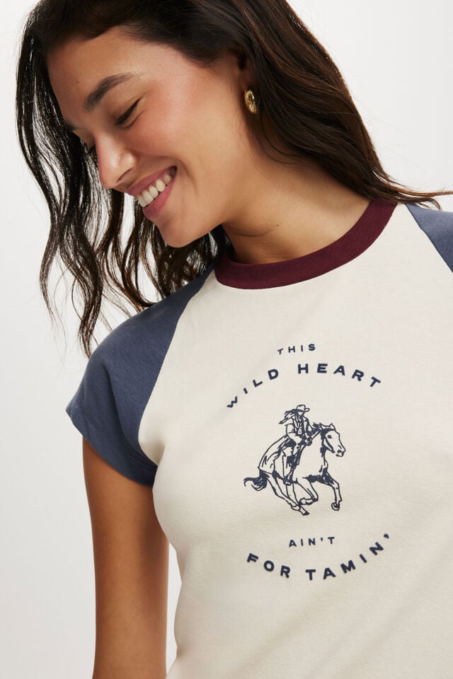 Cotton On Retro Raglan Graphic Tee Wild Heart/coconut/sour Cherry