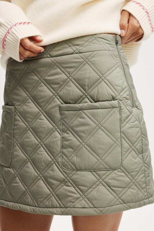 Cotton On Rhythm Quilted Puffer Mini Skirt Dusty Khaki