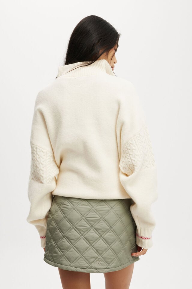 Cotton On Rhythm Quilted Puffer Mini Skirt Dusty Khaki