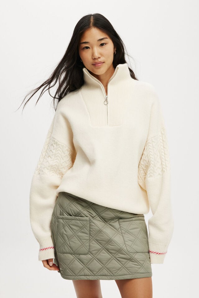 Cotton On Rhythm Quilted Puffer Mini Skirt Dusty Khaki