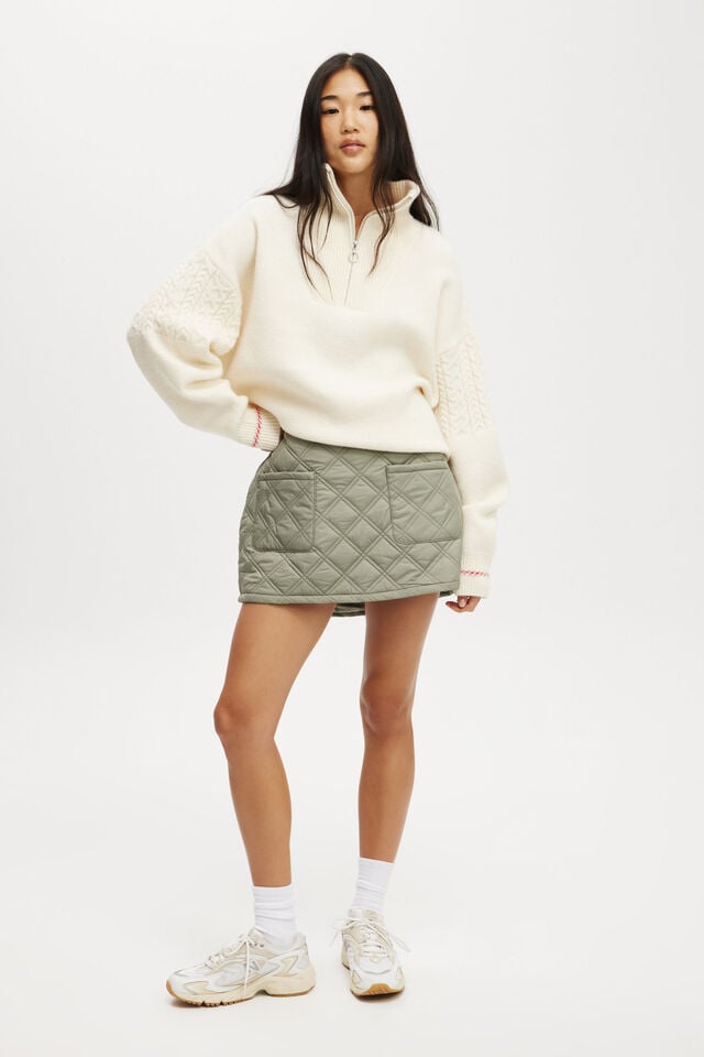 cotton on Rhythm Quilted Puffer Mini Skirt dusty khaki
