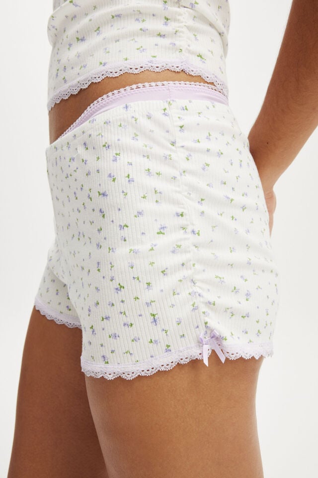 Cotton On Rib Lace Ruched Boyshort Coconut Milk Ammie Ditsy Floral