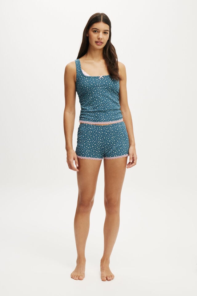 cotton on Rib Lace Ruched Boyshort deep blue aura/ammie ditsy floral