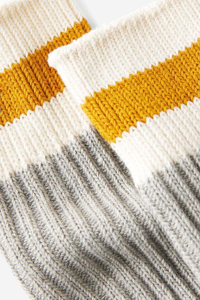 Cotton On Rib Stripe Sock Lt Grey Marle/bone/vintage Gold