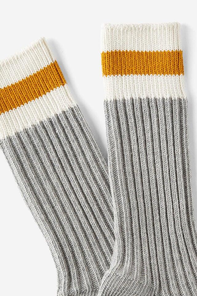 Cotton On Rib Stripe Sock Lt Grey Marle/bone/vintage Gold