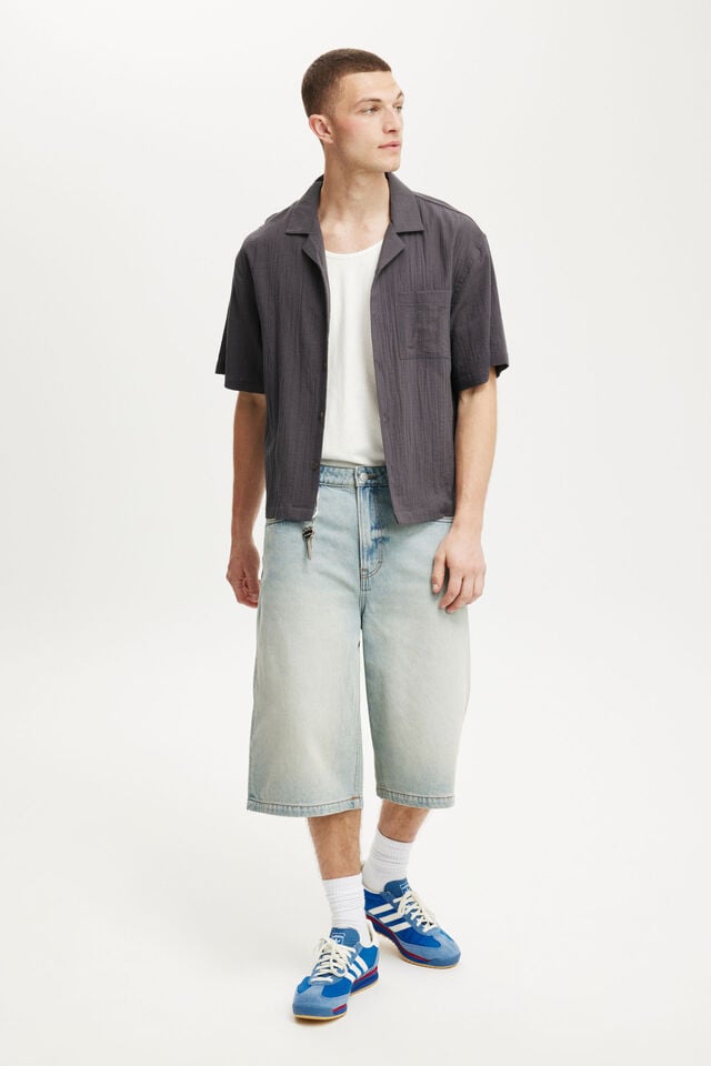 Cotton On Riviera Box Fit Short Sleeve Shirt Faded Slate