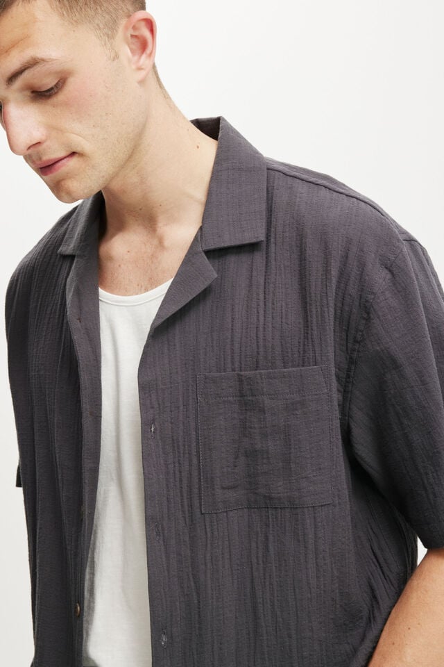 Cotton On Riviera Box Fit Short Sleeve Shirt Faded Slate