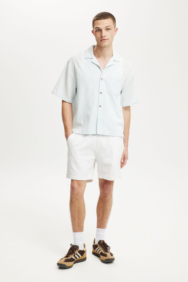 Cotton On Riviera Box Fit Short Sleeve Shirt Sky Blue