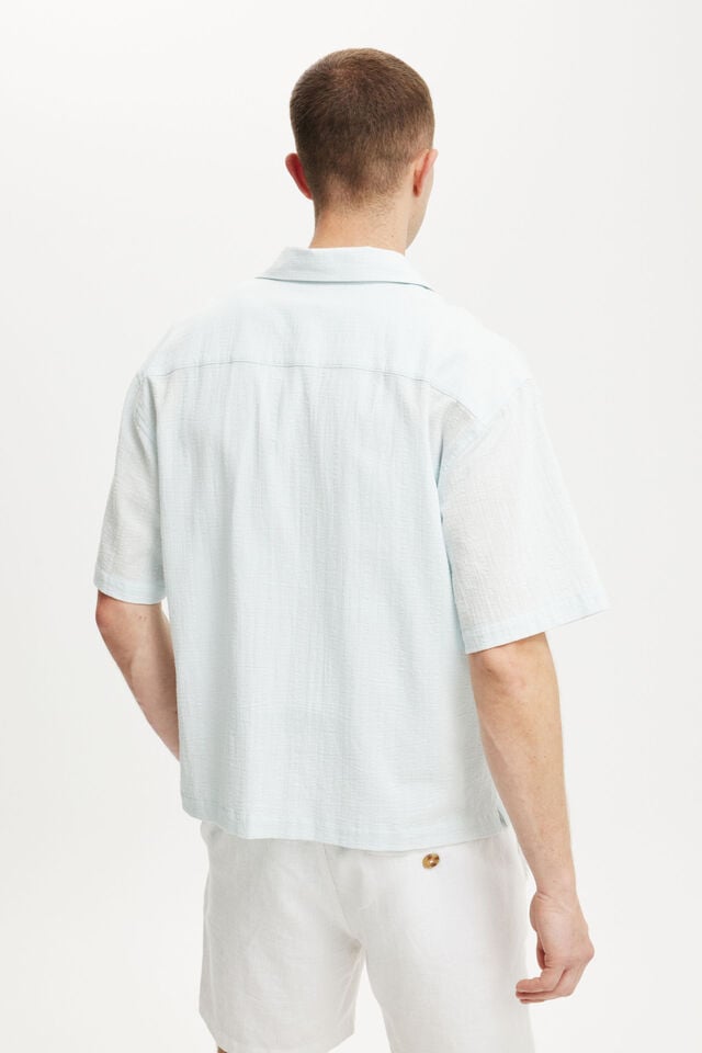 Cotton On Riviera Box Fit Short Sleeve Shirt Sky Blue