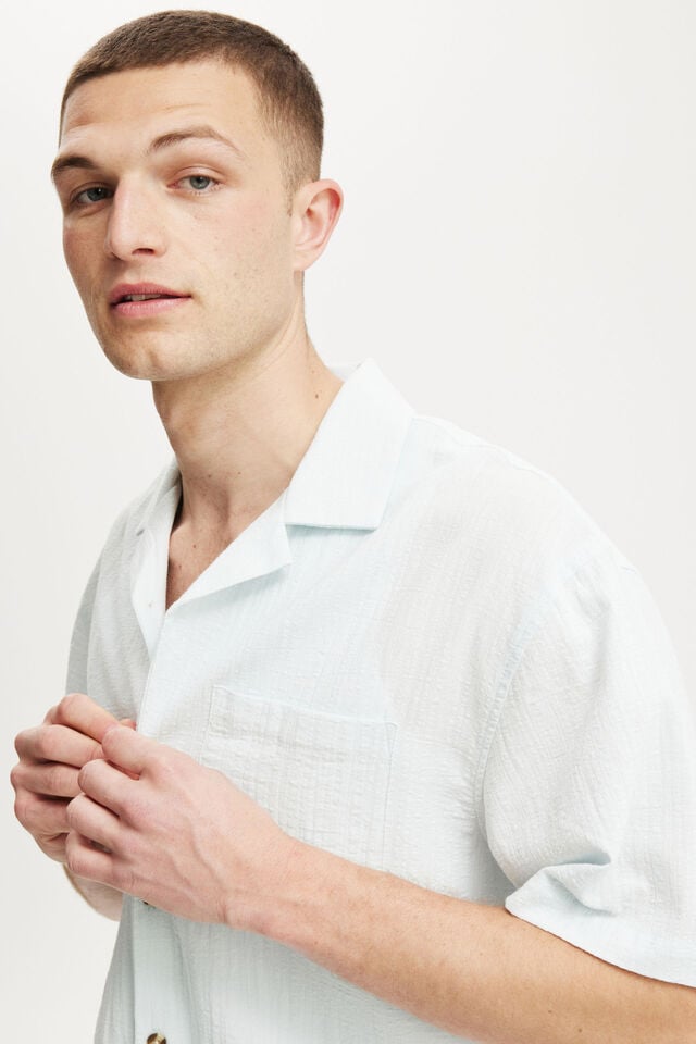 Cotton On Riviera Box Fit Short Sleeve Shirt Sky Blue