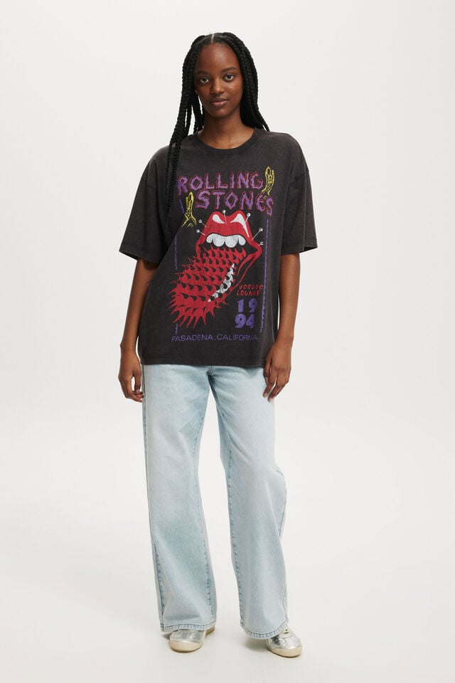 Cotton On Rolling Stones Boxy Graphic Tee Lcn Br Rolling Stones Voodoo/ Washed Black