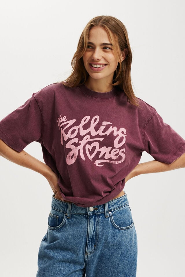 Cotton On Rolling Stones Boxy Graphic Tee Lcn Bra Rolling Stones Heart/ Sour Cherry