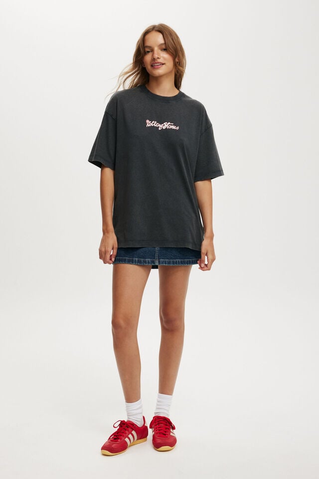 Cotton On Rolling Stones Boxy Graphic Tee Lcn Bra Rolling Stones Cherries/ Washed Black