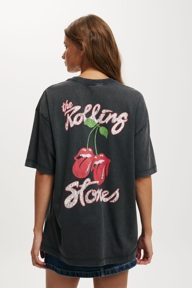 Cotton On Rolling Stones Boxy Graphic Tee Lcn Bra Rolling Stones Cherries/ Washed Black