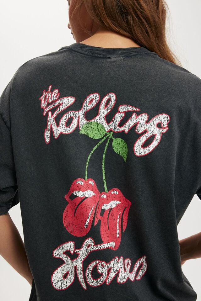 Cotton On Rolling Stones Boxy Graphic Tee Lcn Bra Rolling Stones Cherries/ Washed Black