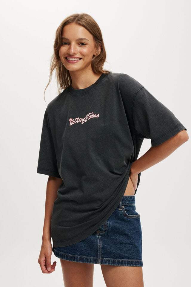 cotton on Rolling Stones Boxy Graphic Tee lcn bra rolling stones cherries/ washed black