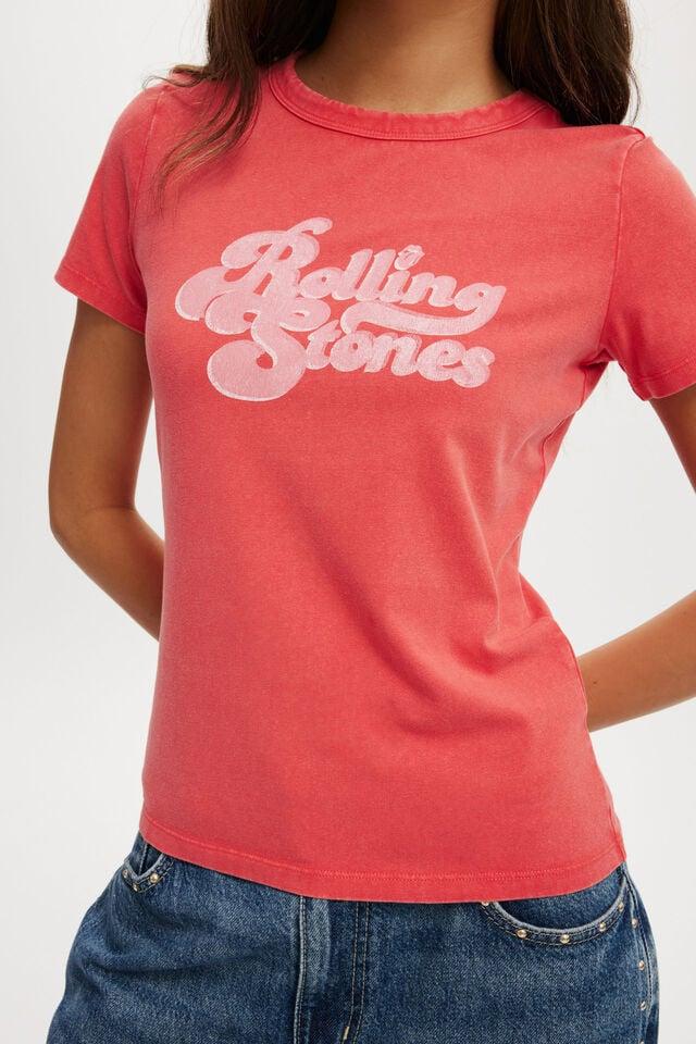 Cotton On Rolling Stones Fitted Longline Tee Lcn Br Rolling Stones Retro Logo /summer Red